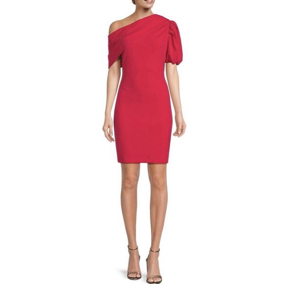 NWT Belle Badgley Mischka Sutton Stretch Crepe One Shoulder Raspberry Pink Dress - Picture 1 of 6